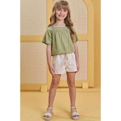 Conjunto de Short Crema con Top Verde Pastel