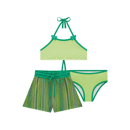 Trio de Vestido de Baño - Bikini Verde con Short