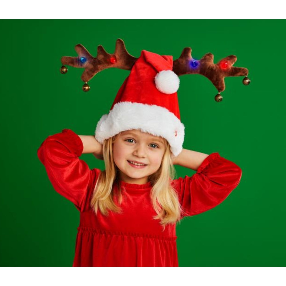 Sombrero de Navidad con Luces y Musica, Santa y Reno