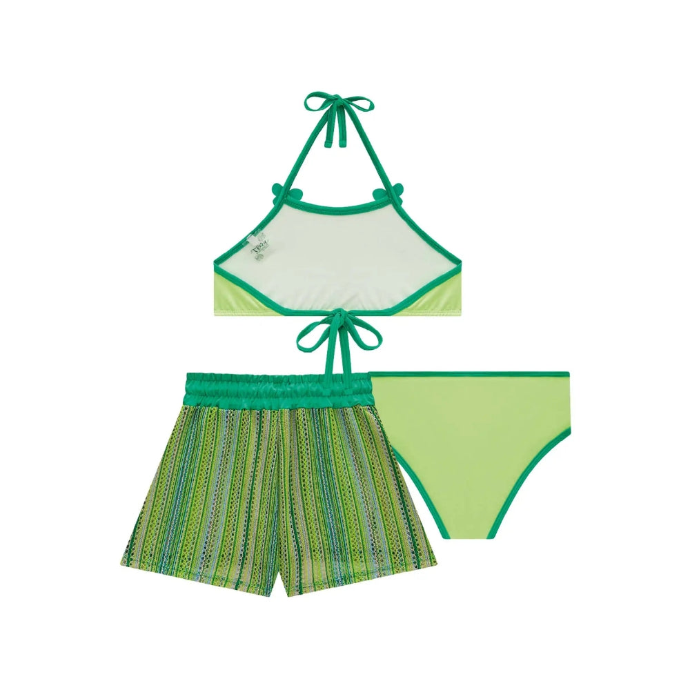 Trio de Vestido de Baño - Bikini Verde con Short