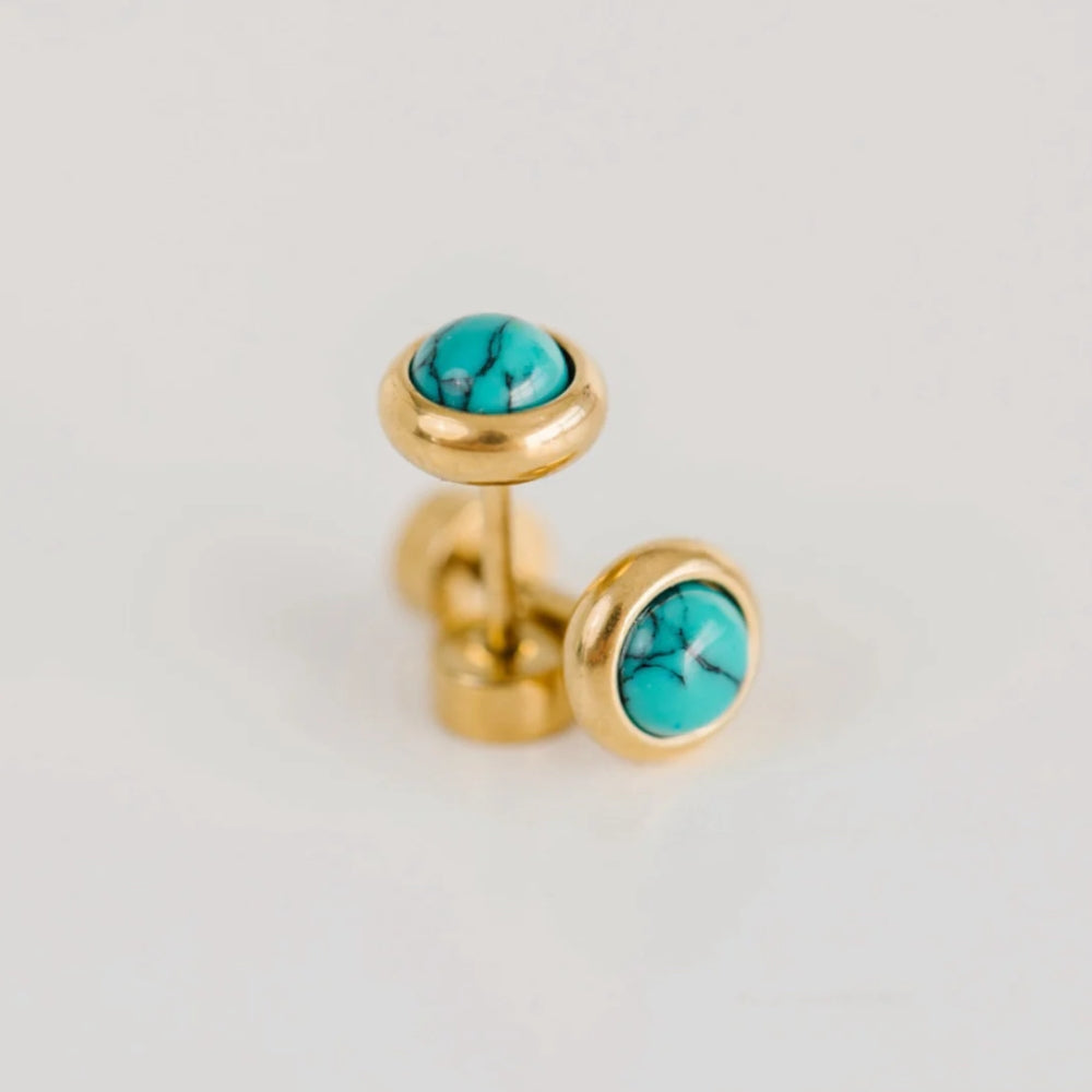 Aretes (Cubiertos 18K) - Turquoise Stud - Aretitos Stud Turquesa