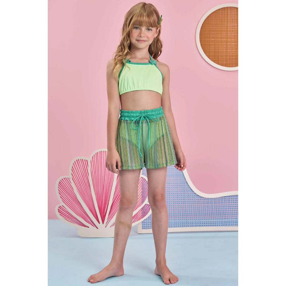 Trio de Vestido de Baño - Bikini Verde con Short