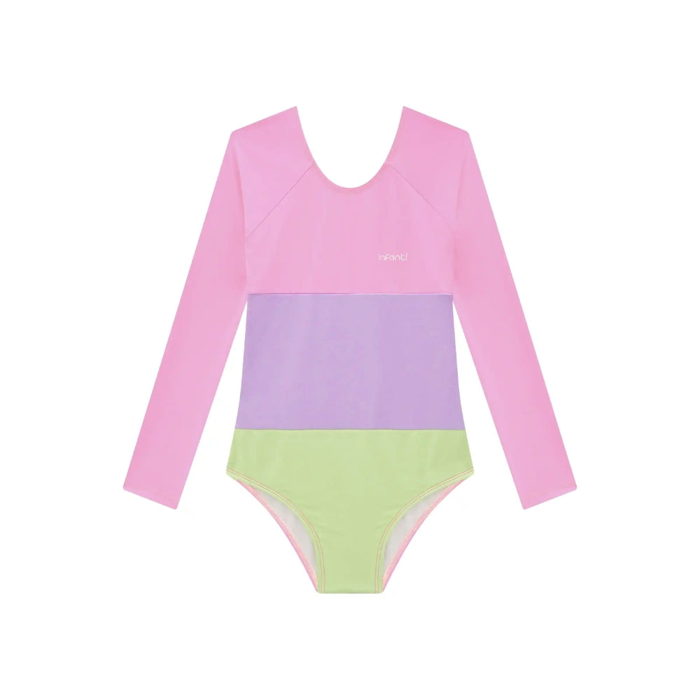 Vestido de Baño 1 Pieza Manga Larga UV 50+ - Rosado Colorblock