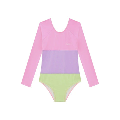 Vestido de Baño 1 Pieza Manga Larga UV 50+ - Rosado Colorblock