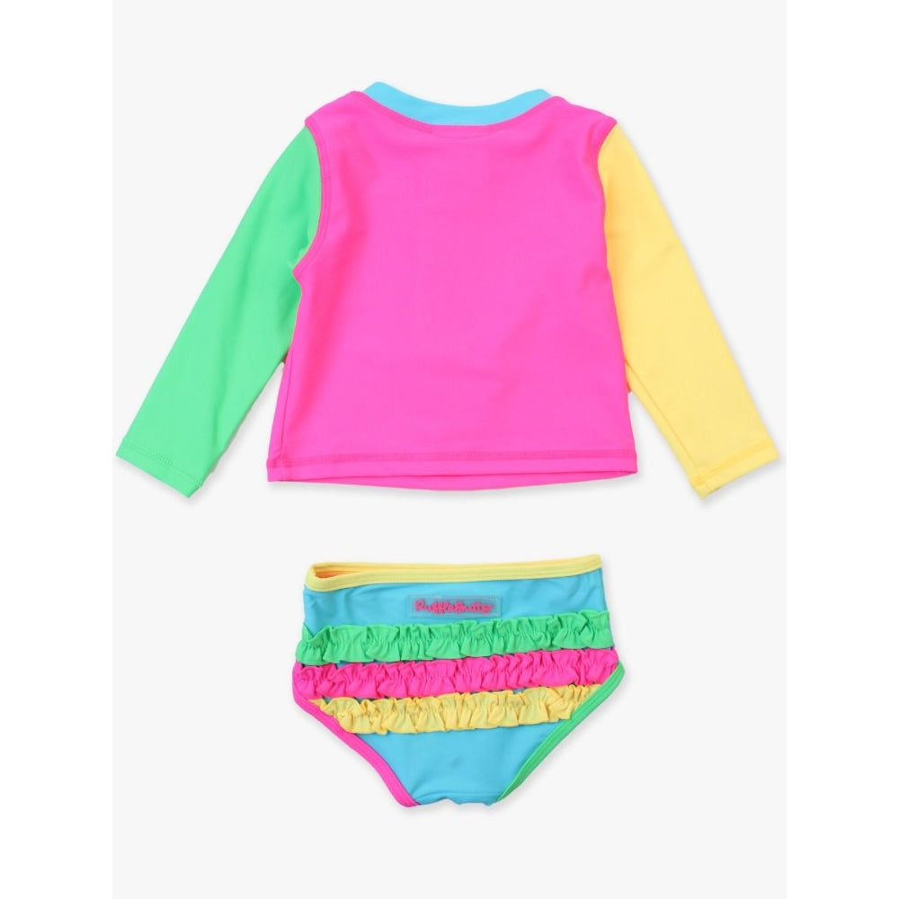 Vestido de Baño 2 Piezas Manga Larga Colorblock Neon