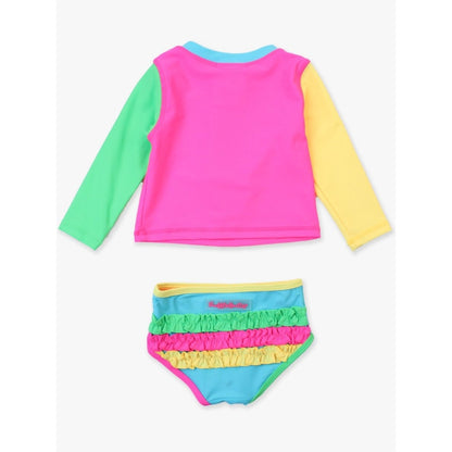 Vestido de Baño 2 Piezas Manga Larga Colorblock Neon