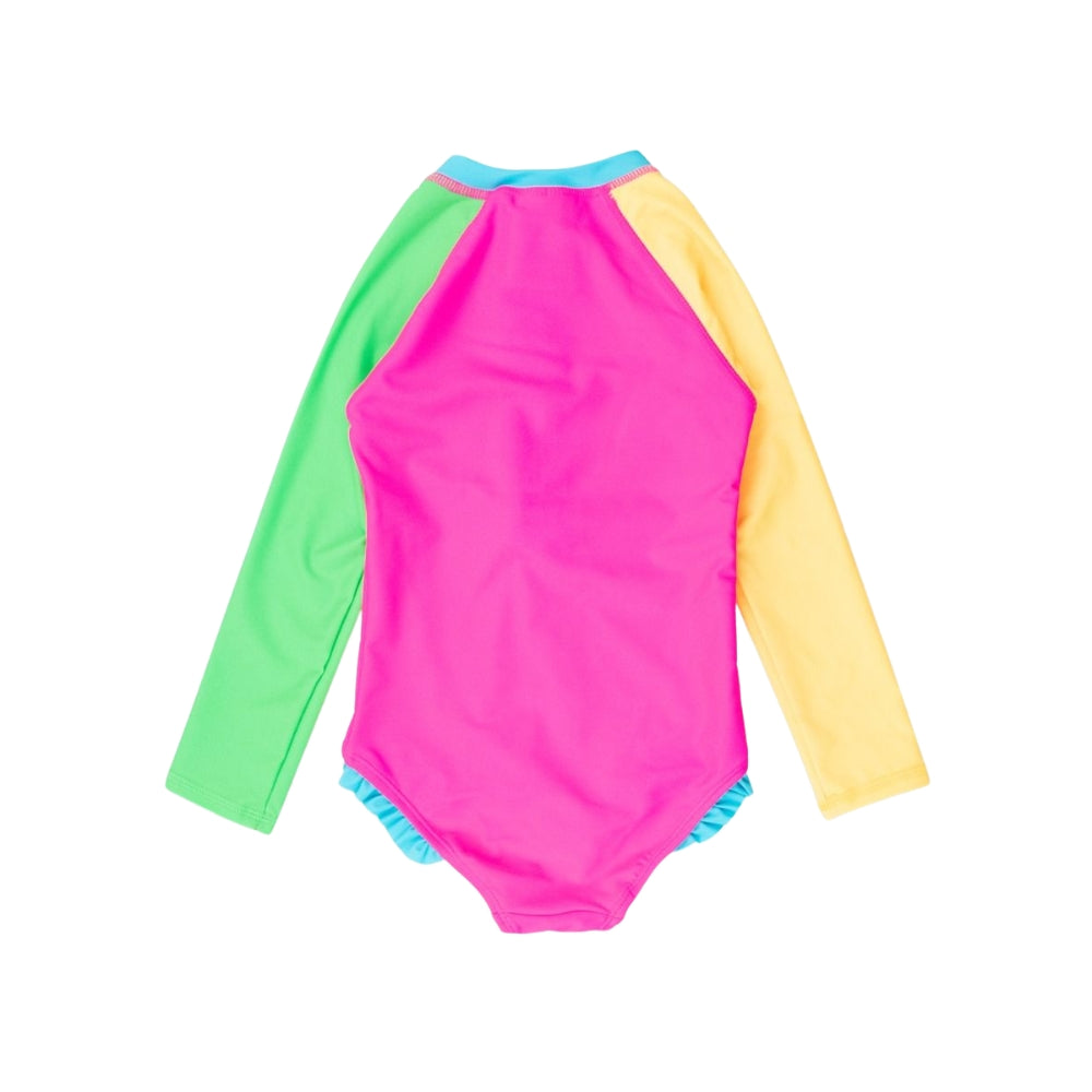 Vestido de Baño 1 Pieza Manga Larga Colorblock Neon