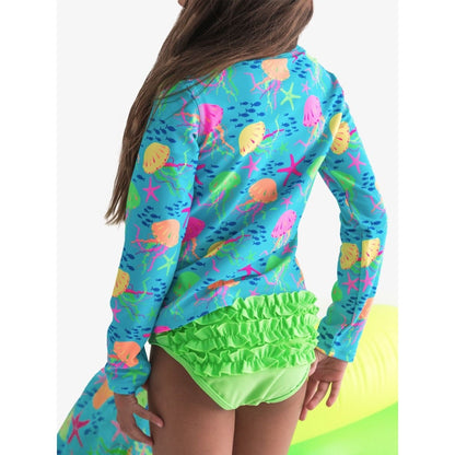 Vestido de Baño 2 Piezas Manga Larga Jelly Fish Neon