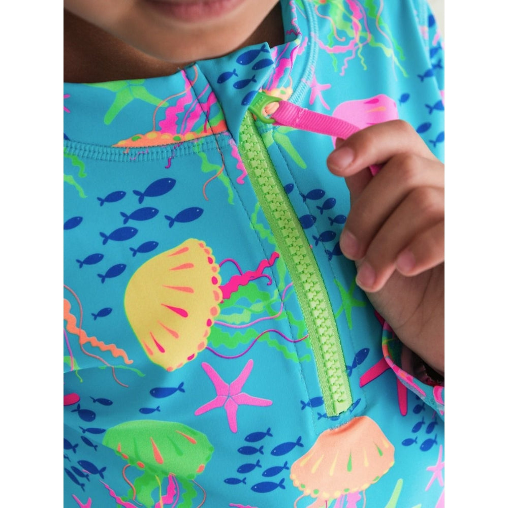 Vestido de Baño 2 Piezas Manga Larga Jelly Fish Neon