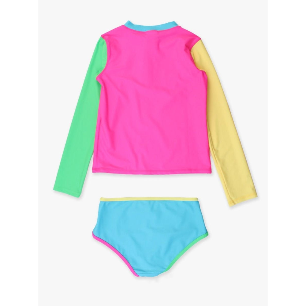 Vestido de Baño 2 Piezas Manga Larga Colorblock Neon