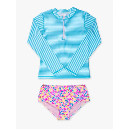 Vestido de Baño 2 Piezas Manga Larga Azul Neon