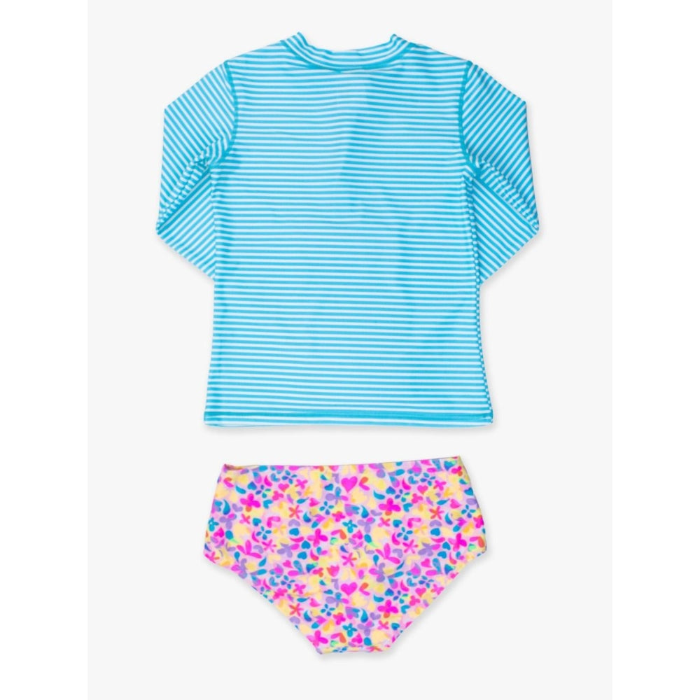 Vestido de Baño 2 Piezas Manga Larga Azul Neon