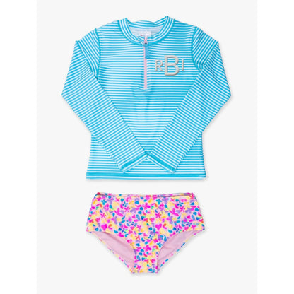 Vestido de Baño 2 Piezas Manga Larga Azul Neon
