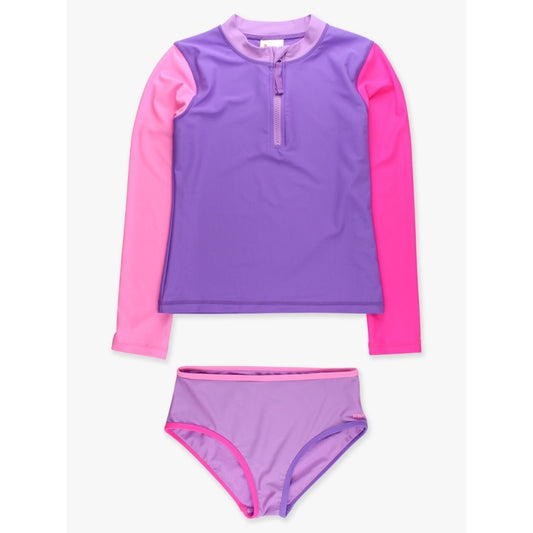 Vestido de Baño 2 Piezas Manga Larga Morado Neon