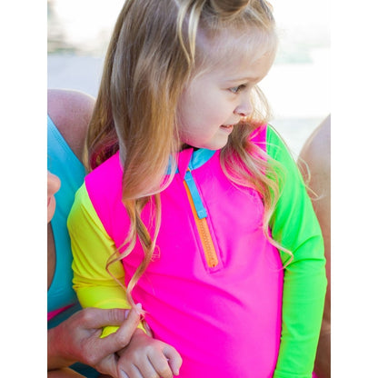 Vestido de Baño 2 Piezas Manga Larga Colorblock Neon