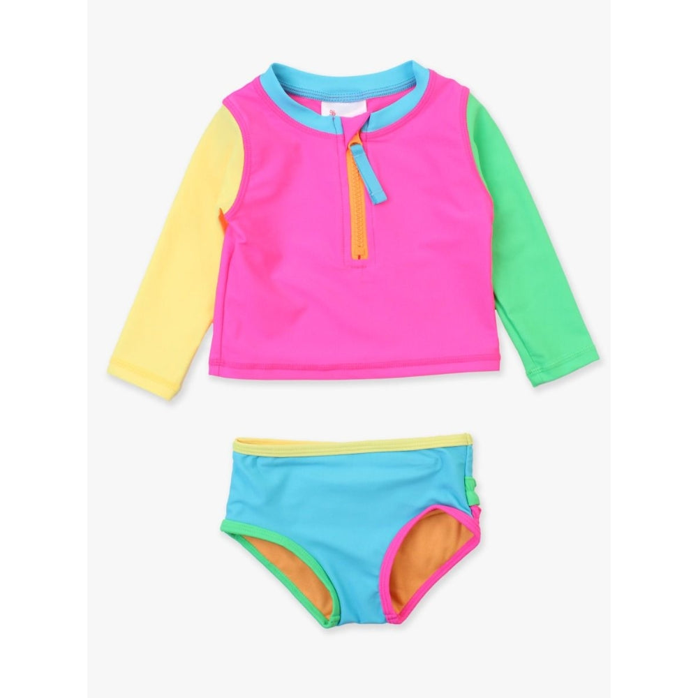 Vestido de Baño 2 Piezas Manga Larga Colorblock Neon