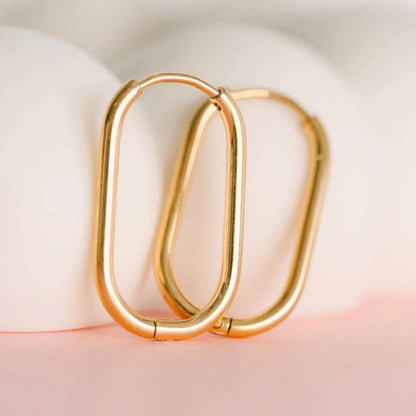 Aretes (Cubiertos 18K) - Rectangle Gold Huggies Argollas Rectangulares