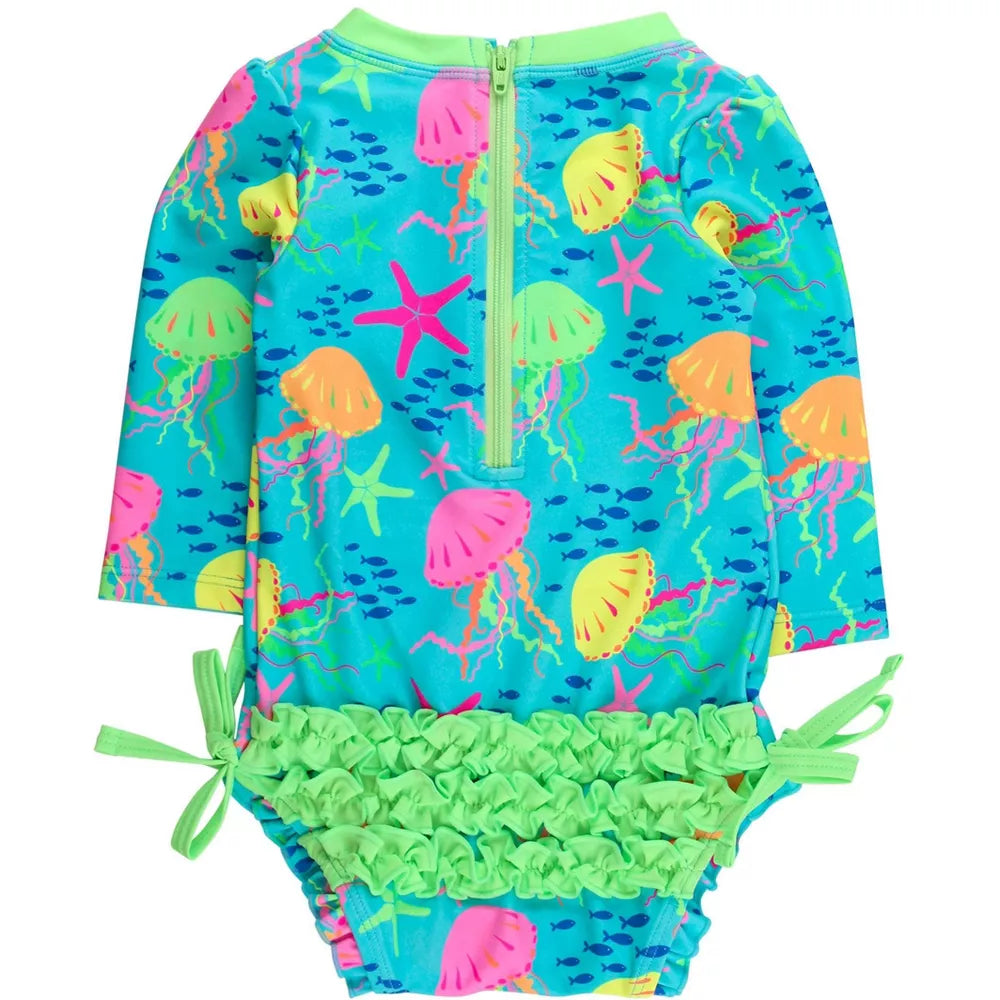Vestido de Baño 1 Pieza Manga Larga Jelly Fish Neon Neon