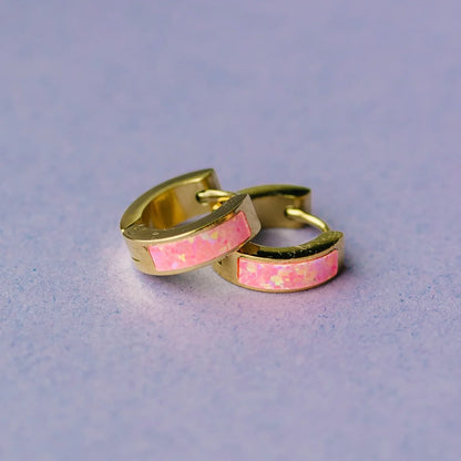 Argollas Neon Pink Opal 8mm (Cubiertas 18K)