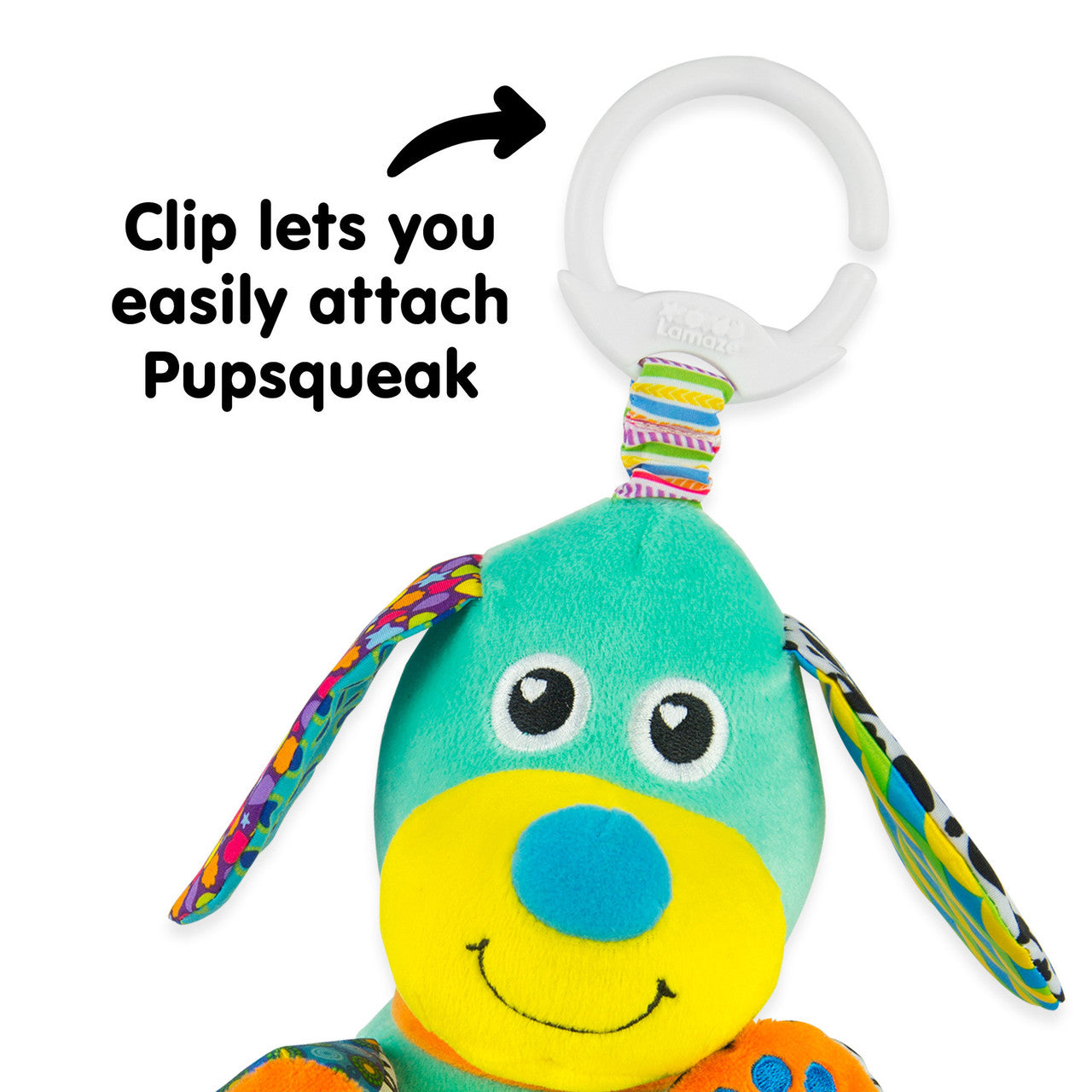 Lamaze Pupsqueak™ Clip & Go - Perrito Sensorial de Bebe