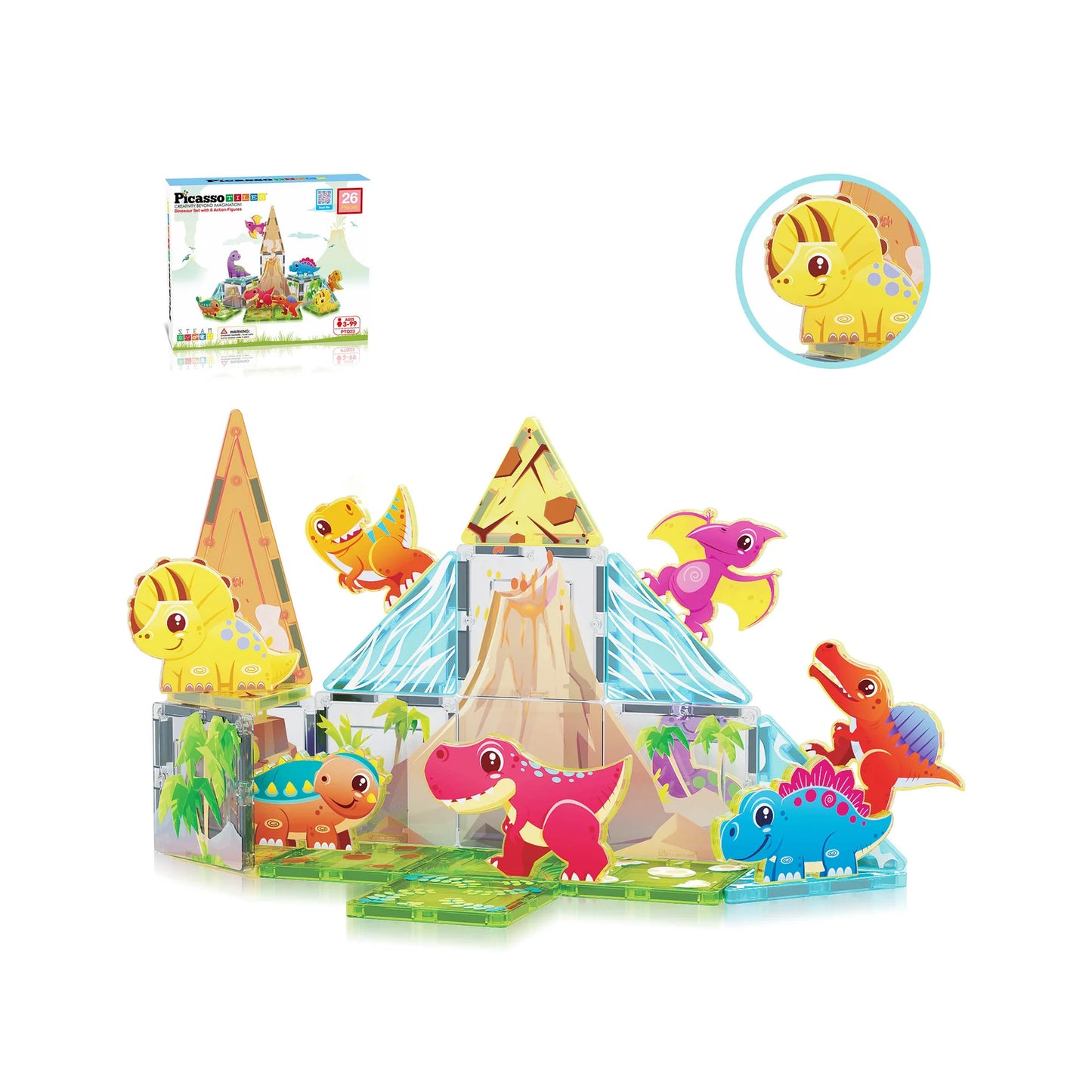 Set de 26 Piezas Bloques Magneticos - Tema Mundo de Dinosaurios