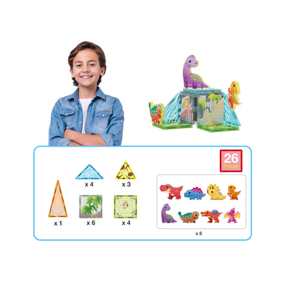 Set de 26 Piezas Bloques Magneticos - Tema Mundo de Dinosaurios