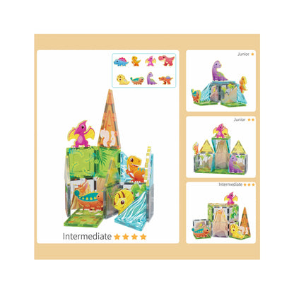 Set de 26 Piezas Bloques Magneticos - Tema Mundo de Dinosaurios