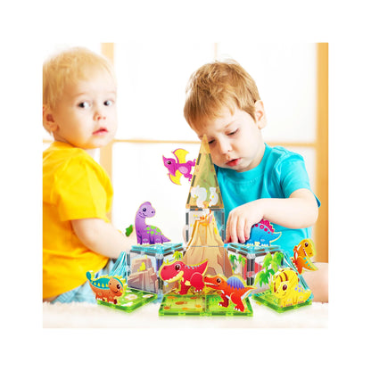 Set de 26 Piezas Bloques Magneticos - Tema Mundo de Dinosaurios