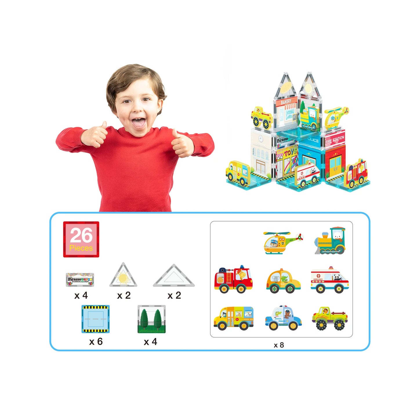 Set de 26 Piezas Bloques Magneticos - Tema Ciudad Metropolitana