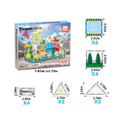 Set de 26 Piezas Bloques Magneticos - Tema Ciudad Metropolitana