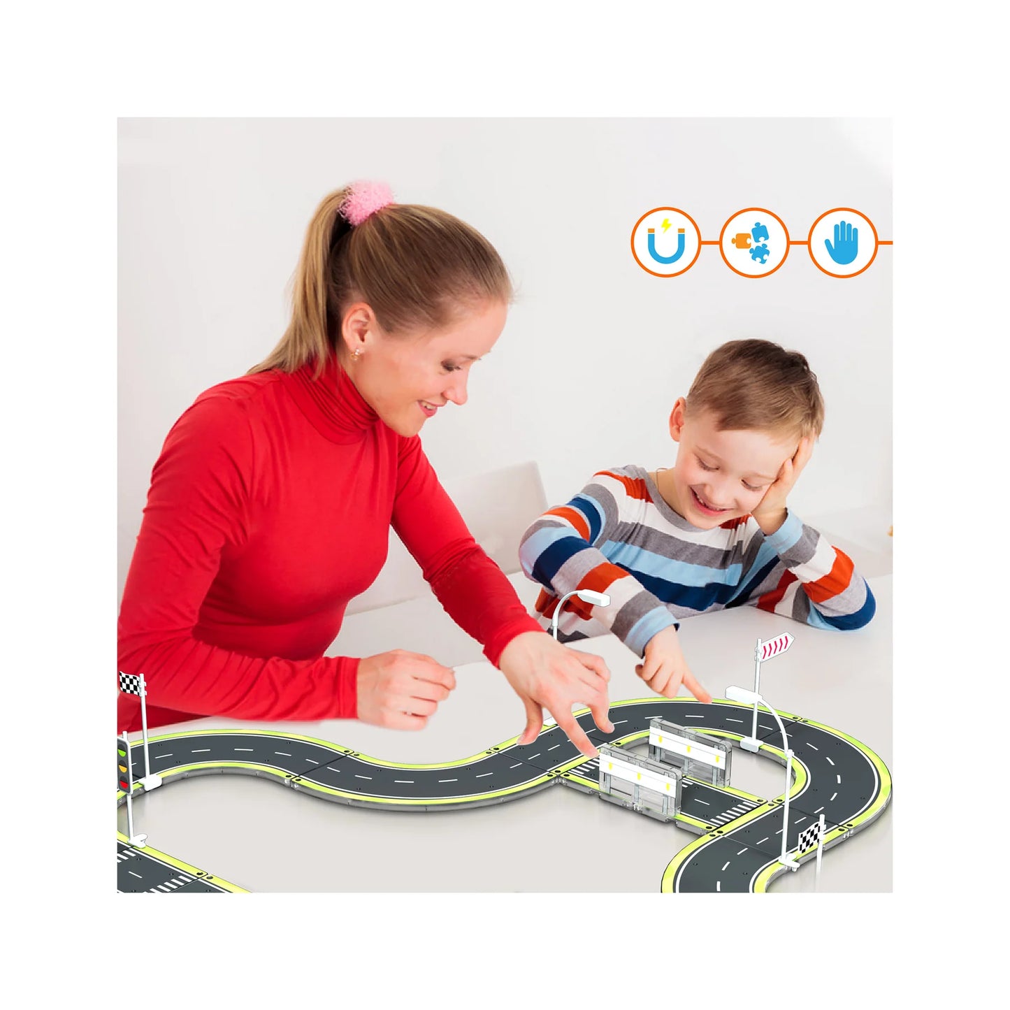 Set de Pista de Carro Magnetica - 28 Piezas con Diseño de Carrera