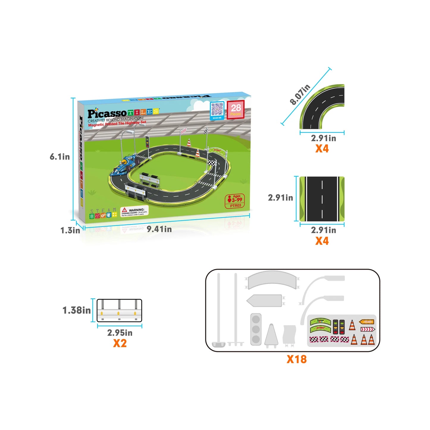 Set de Pista de Carro Magnetica - 28 Piezas con Diseño de Carrera