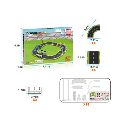Set de Pista de Carro Magnetica - 28 Piezas con Diseño de Carrera