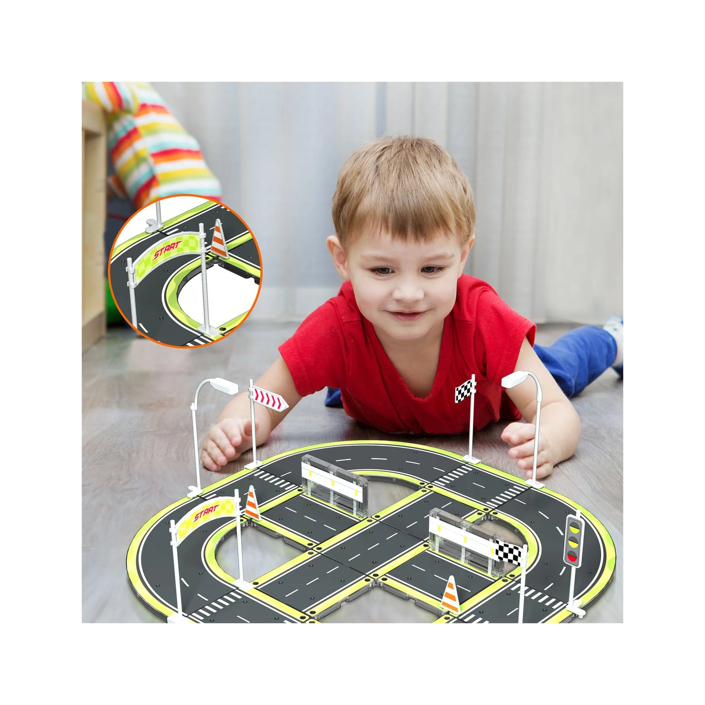 Set de Pista de Carro Magnetica - 28 Piezas con Diseño de Carrera