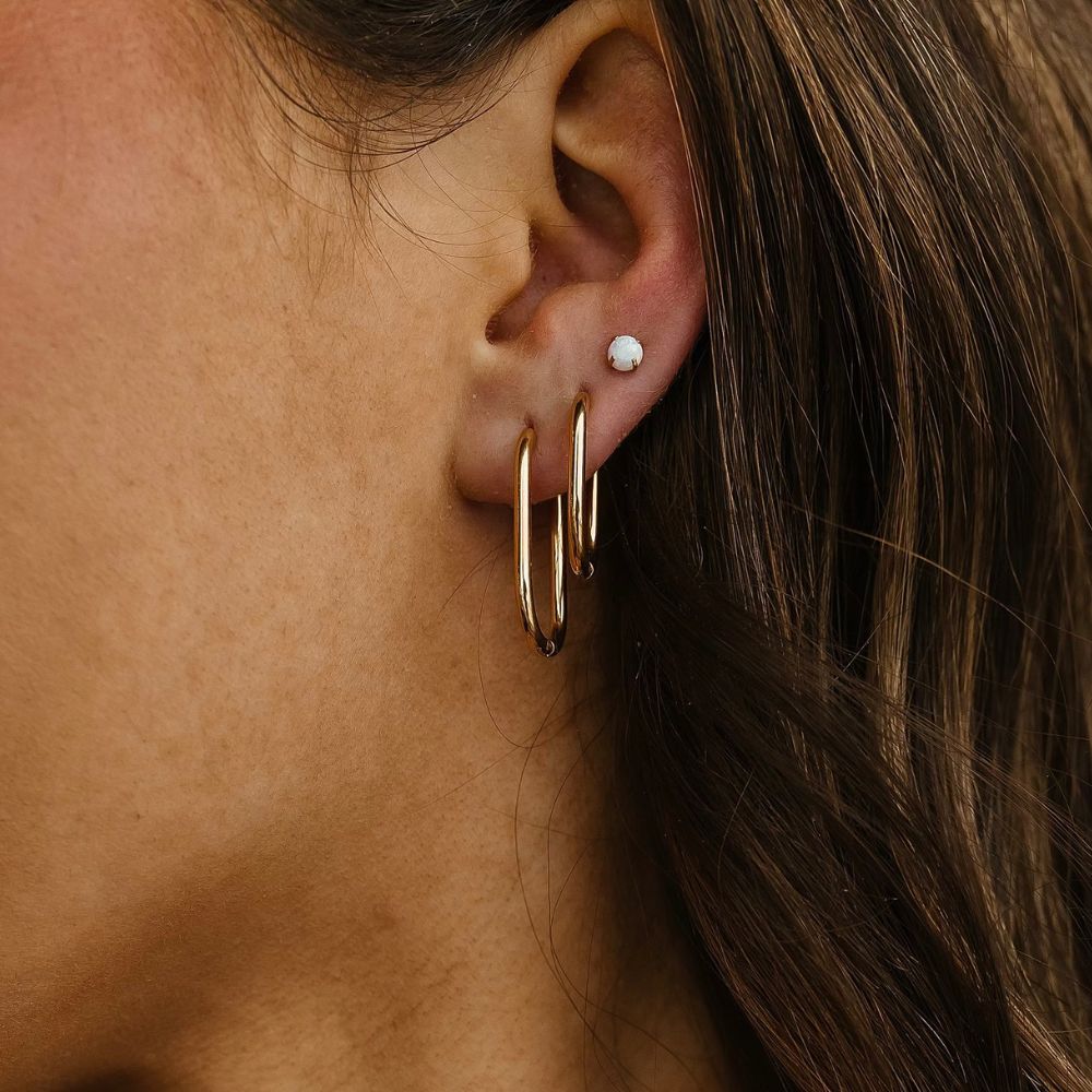 Aretes (Cubiertos 18K) - Rectangle Gold Huggies Argollas Rectangulares