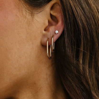 Aretes (Cubiertos 18K) - Rectangle Gold Huggies Argollas Rectangulares