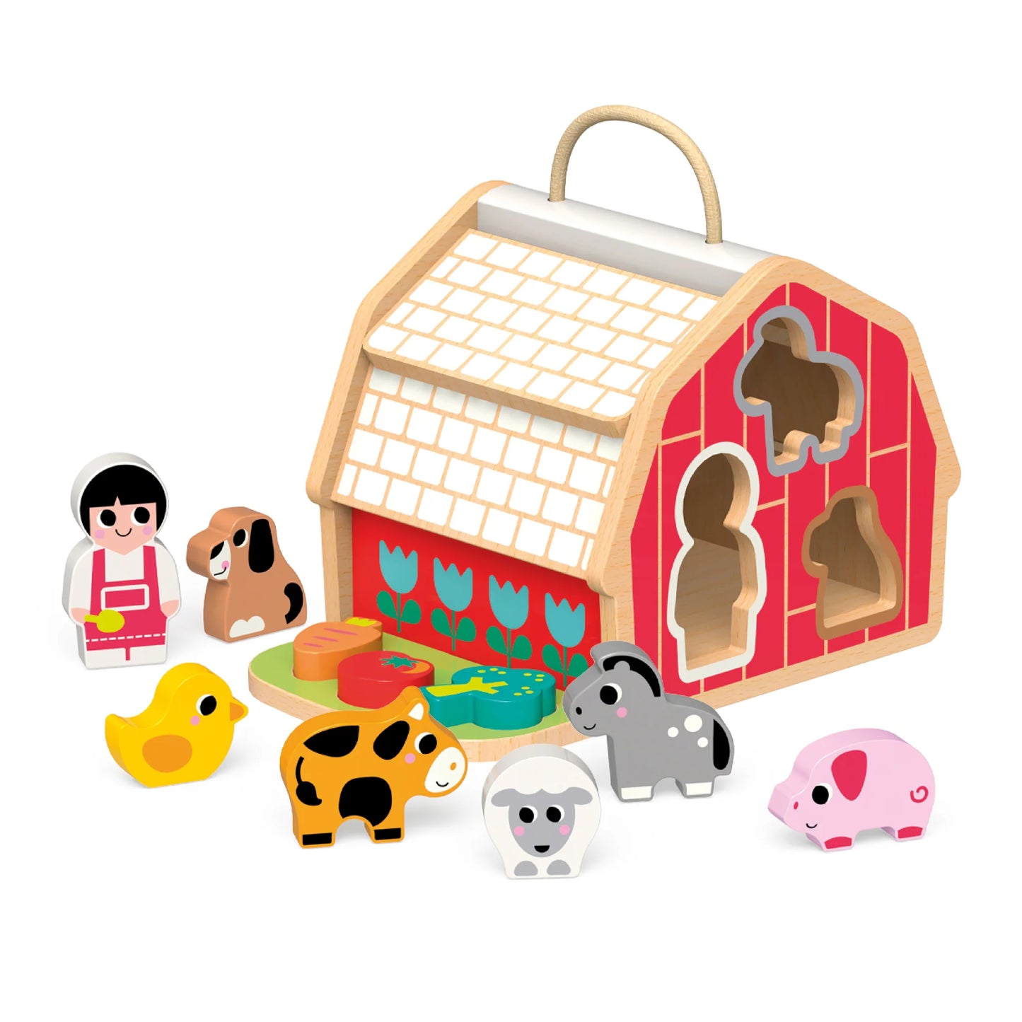 Casita de la Granja con Animales y Personajes de Madera