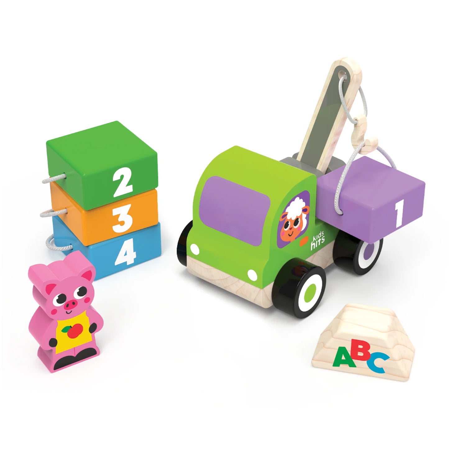 Set de Grua de Construccion con Numeros de Madera