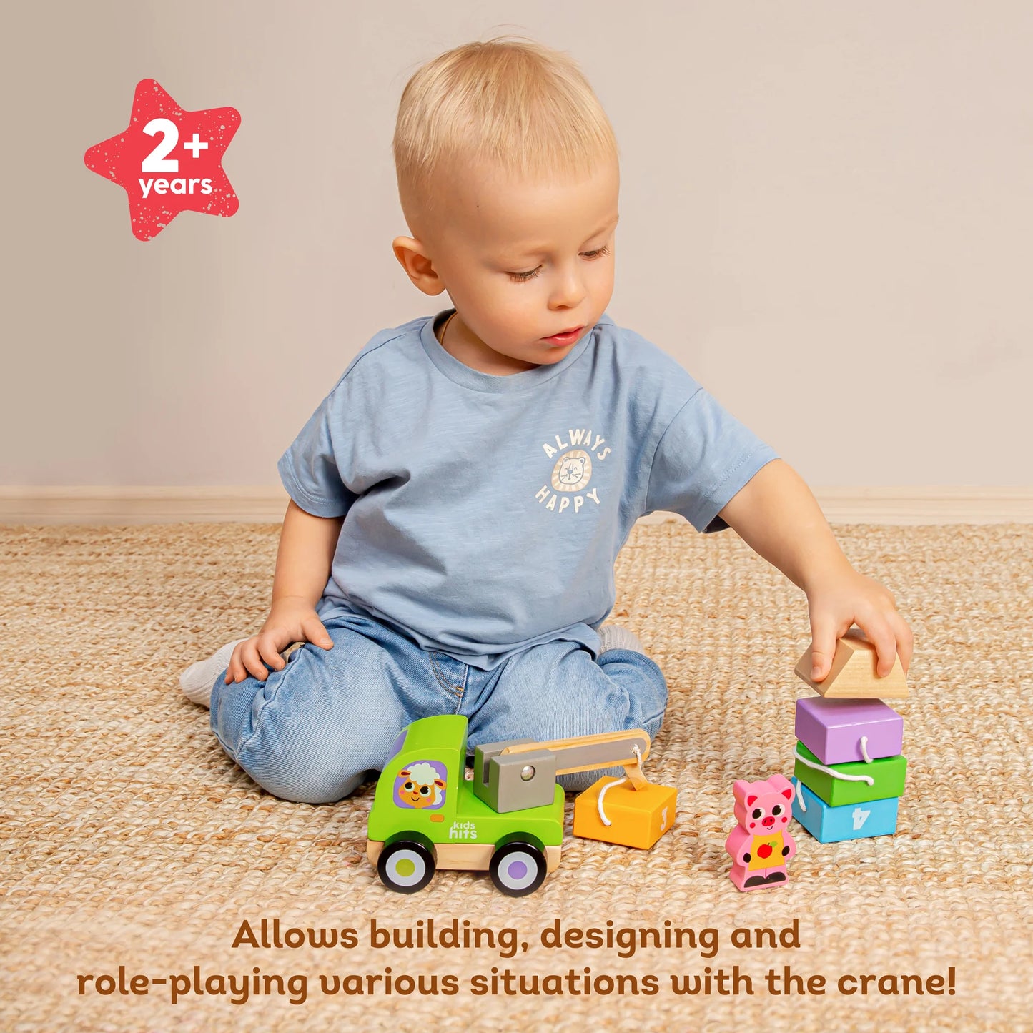 Set de Grua de Construccion con Numeros de Madera