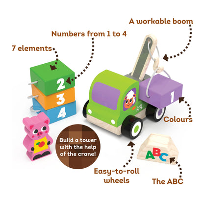 Set de Grua de Construccion con Numeros de Madera