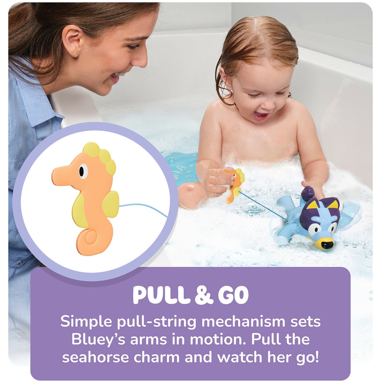 Swimming Bluey Bath Toy with Seahorse - Bluey Nadador