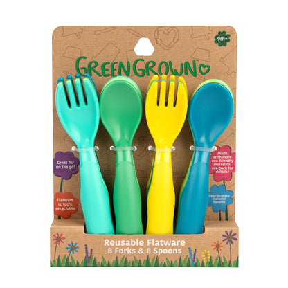 GreenGrown® Reusable Flatware – Toddler Forks & Spoons – 16 Pack - Set de Utensilios