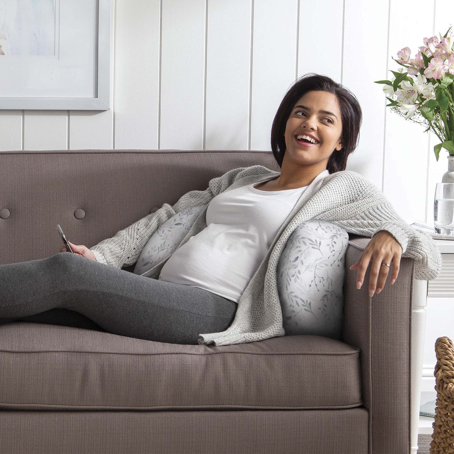 Almohada de Embarazo - Side Sleeper - Gray Falling Leaves