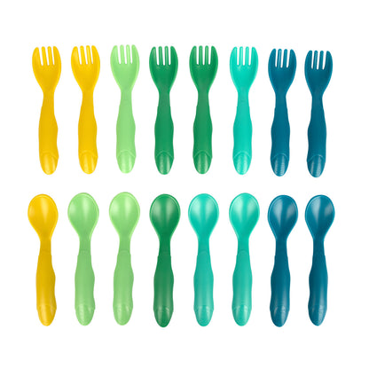 GreenGrown® Reusable Flatware – Toddler Forks & Spoons – 16 Pack - Set de Utensilios