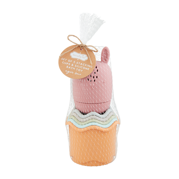 Pink Squirt Toy & Stacking Cup Set / Set de Tazas de Apilar y Juguete de Baño
