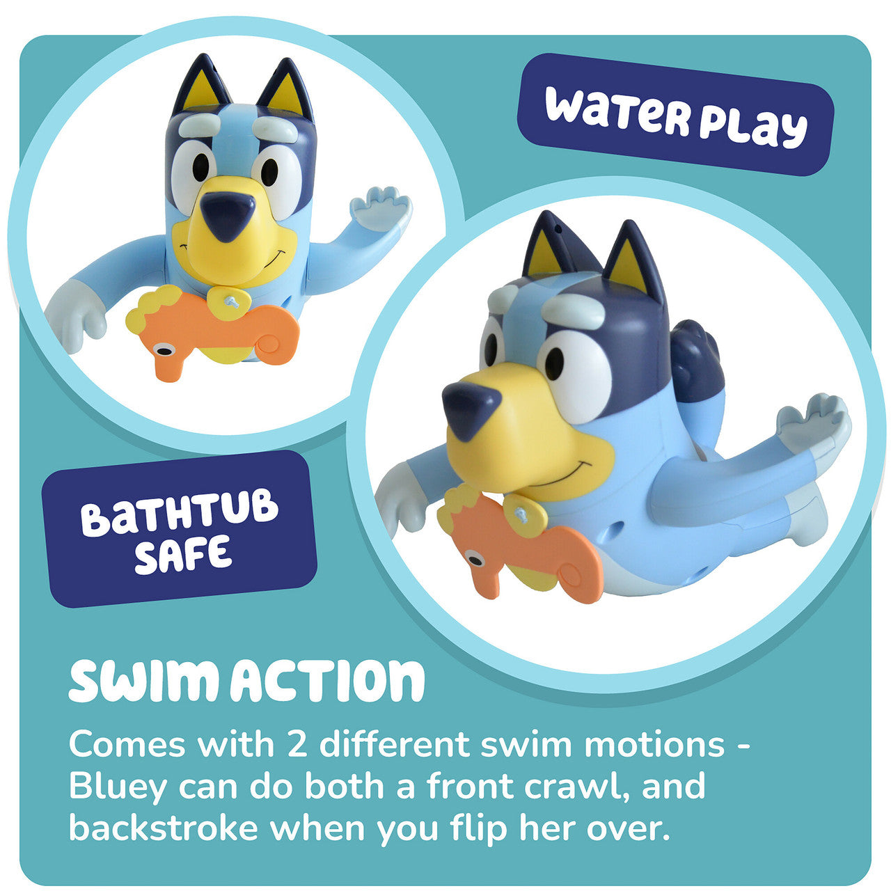 Swimming Bluey Bath Toy with Seahorse - Bluey Nadador