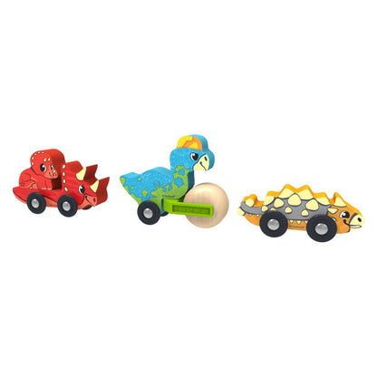 Set de Carritos de Madera de Dinosaurios