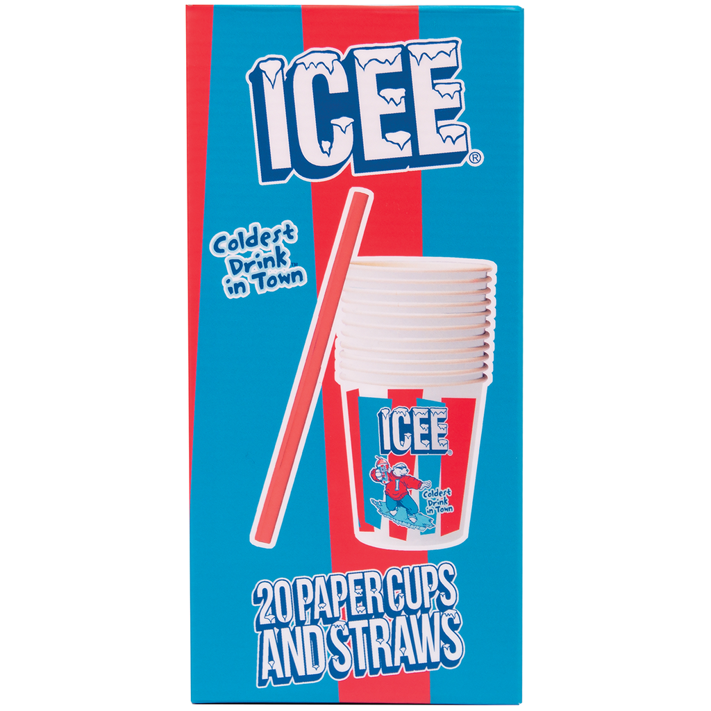Set de 20 Vasos de Cartón 9 oz y 20 Carrizos de Icee