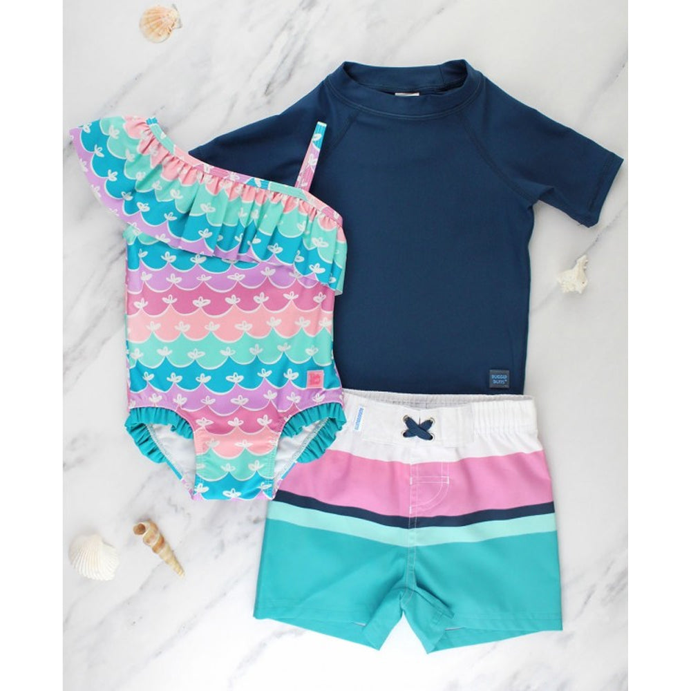 Vestido de Baño (Swim Trunks) - Azul con Rosado Colorblock