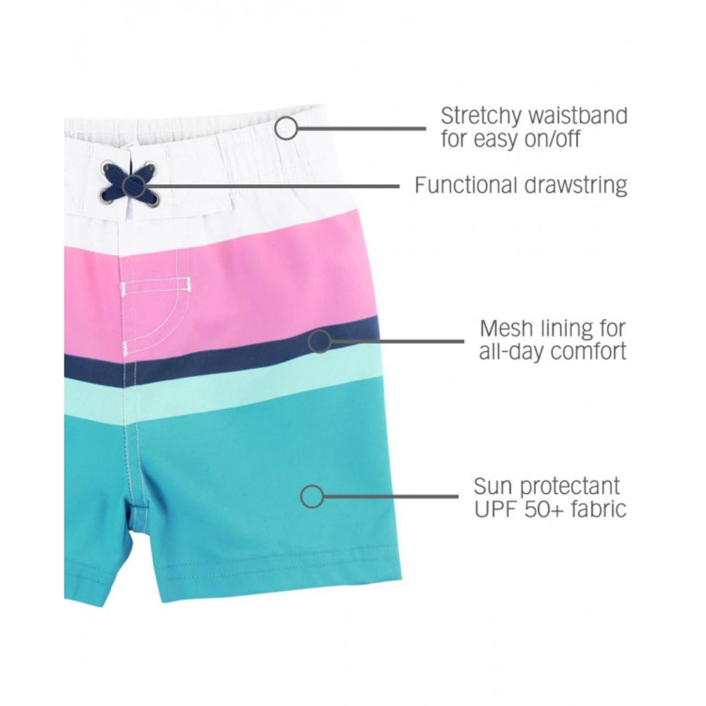 Vestido de Baño (Swim Trunks) - Azul con Rosado Colorblock